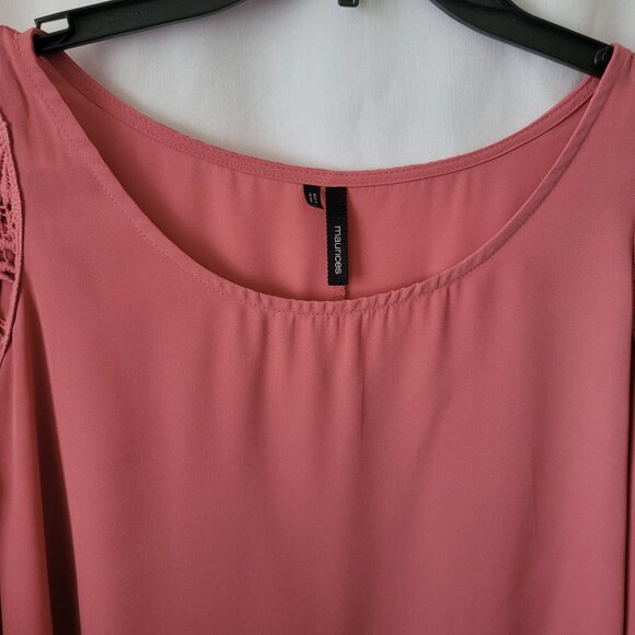 Maurice's Blouse Crocheted 3/4 sleeves Mauve Large Hi-Low Hem flowy - Picture 6 of 10